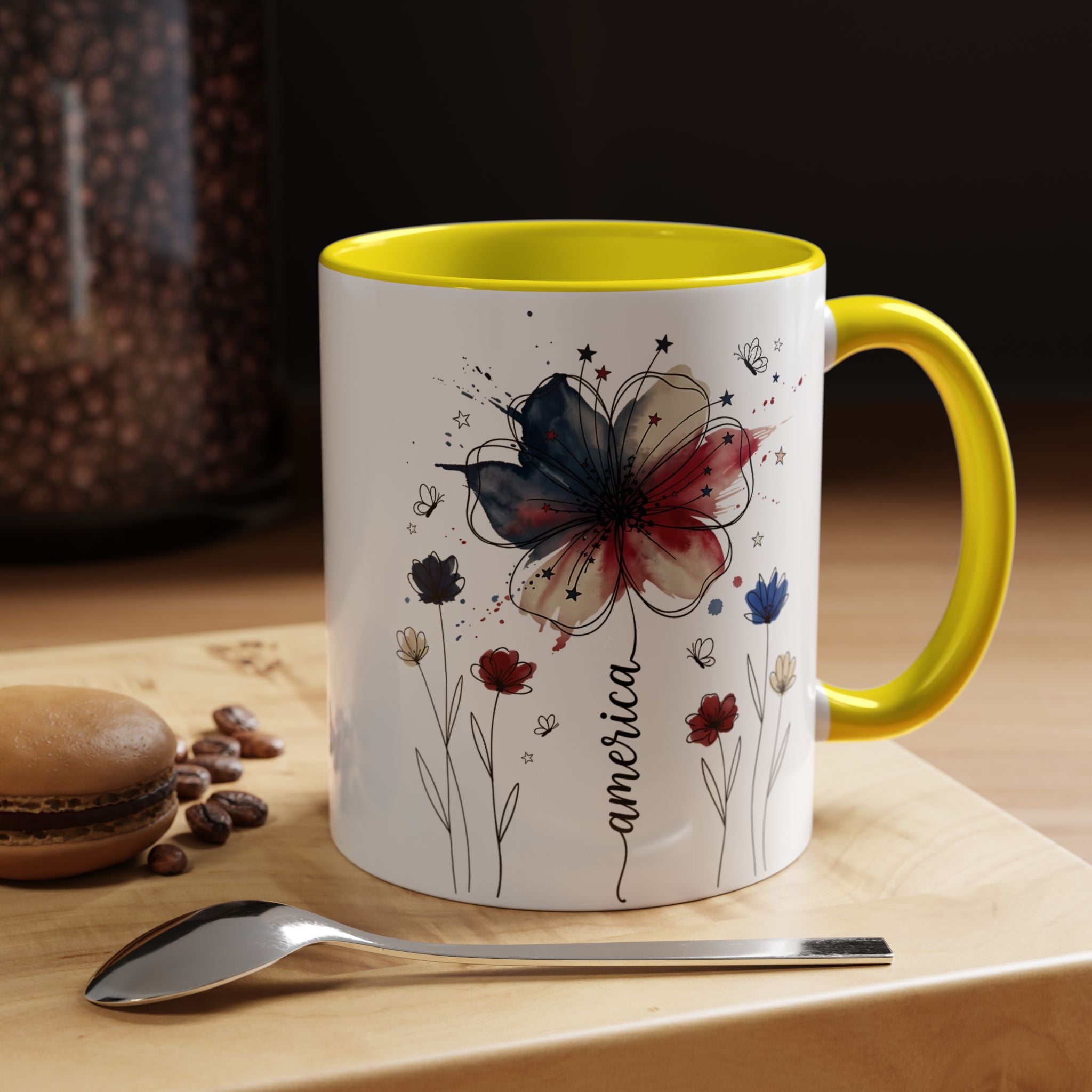 Patriotic Anemone Accent Coffee Mug Classic Floral Design
