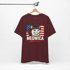 T-Shirt — "Meowica" Patriotic Cat Tee (American Flag, Funny 4th of July Shirt)