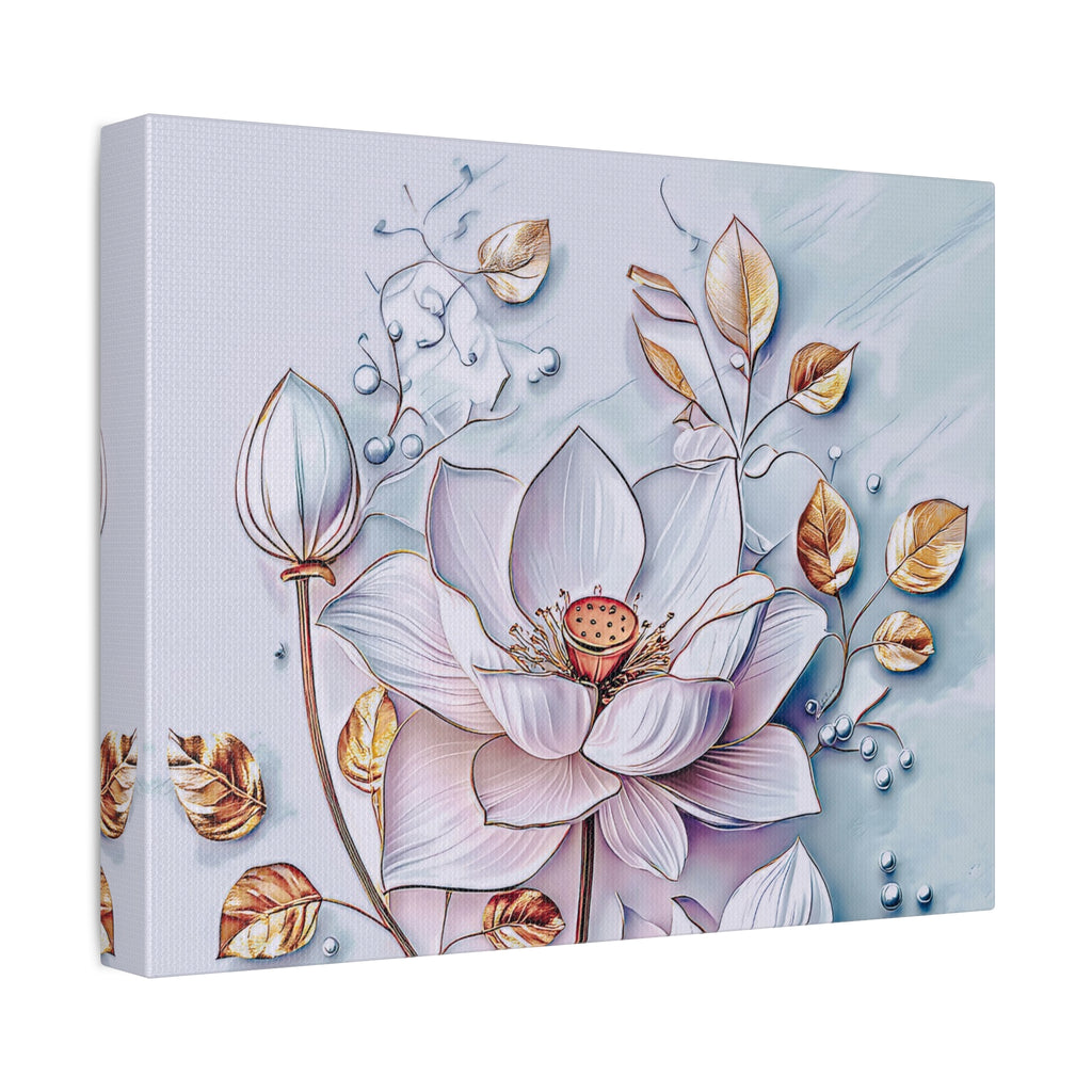 Floral Lotus Stretched Canvas Wall Art — Pastel Bloom Decorative Canvas