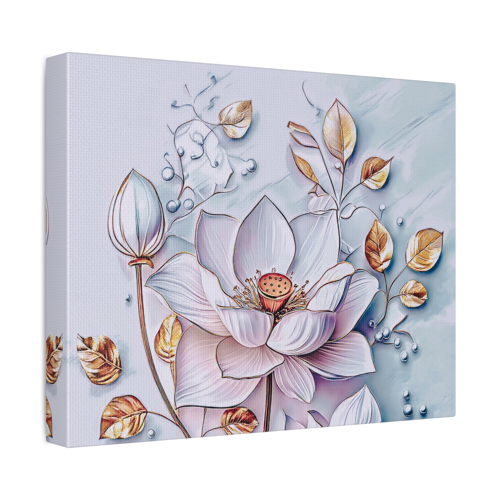 Floral Lotus Stretched Canvas Wall Art — Pastel Bloom Decorative Canvas