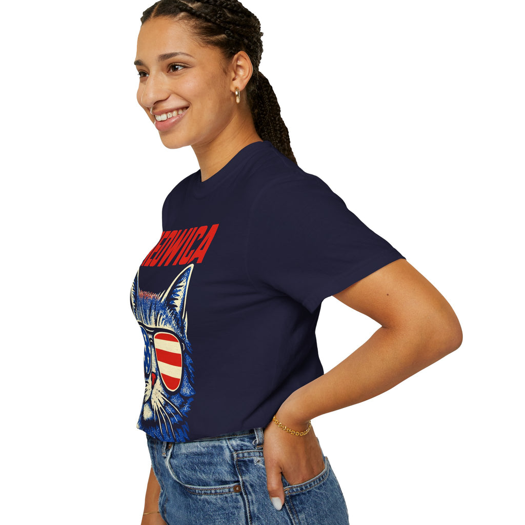 Meowica Cat T-Shirt — Patriotic American Flag Sunglasses Tee