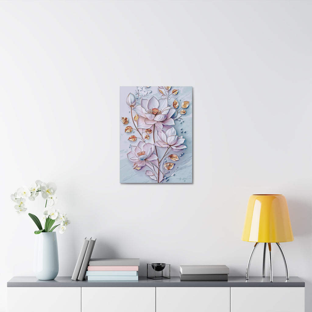 Floral Lotus Stretched Canvas Wall Art — Pastel Bloom Decorative Canvas