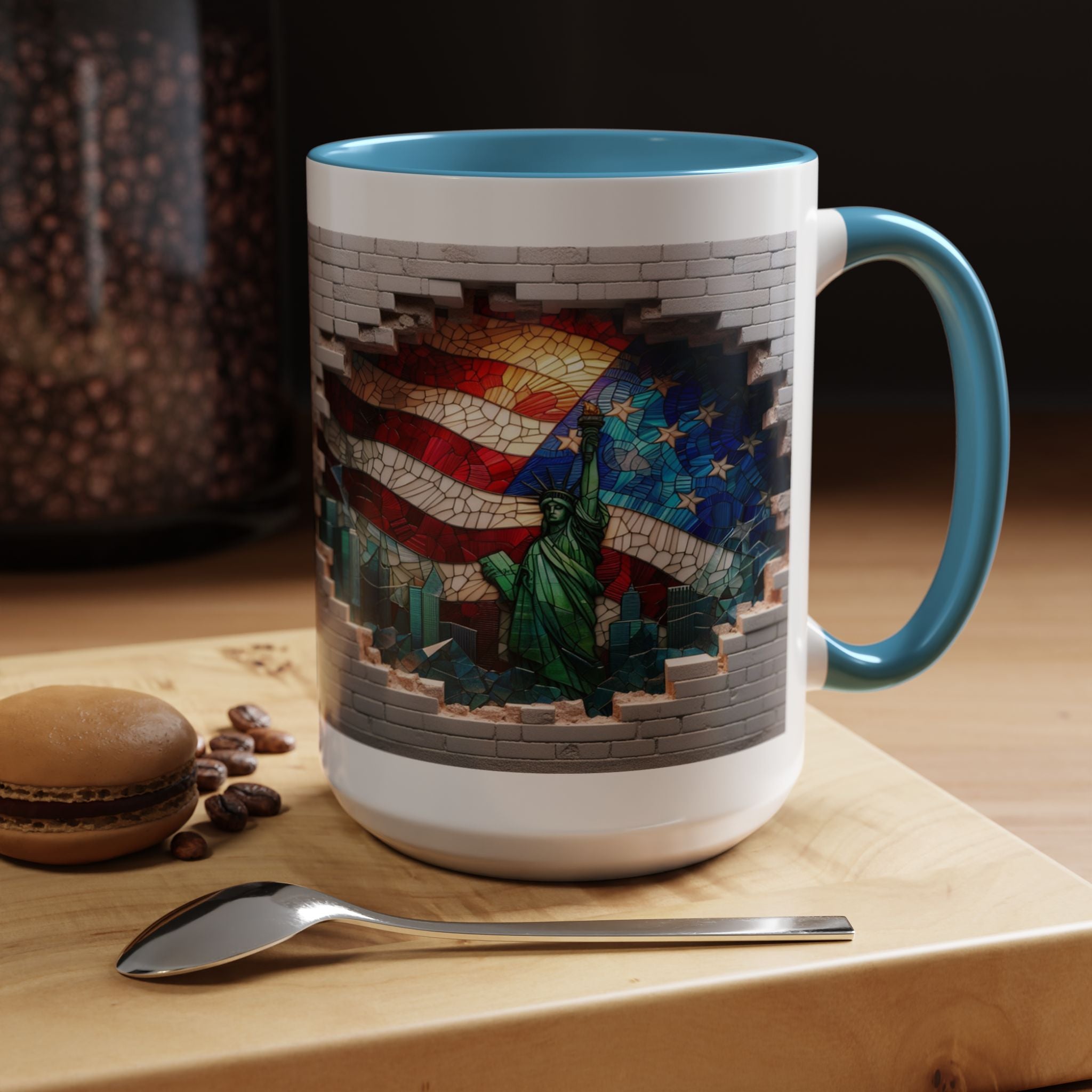 American Flag & Statue of Liberty Accent Coffee Mug – Patriotic USA Ceramic Mug