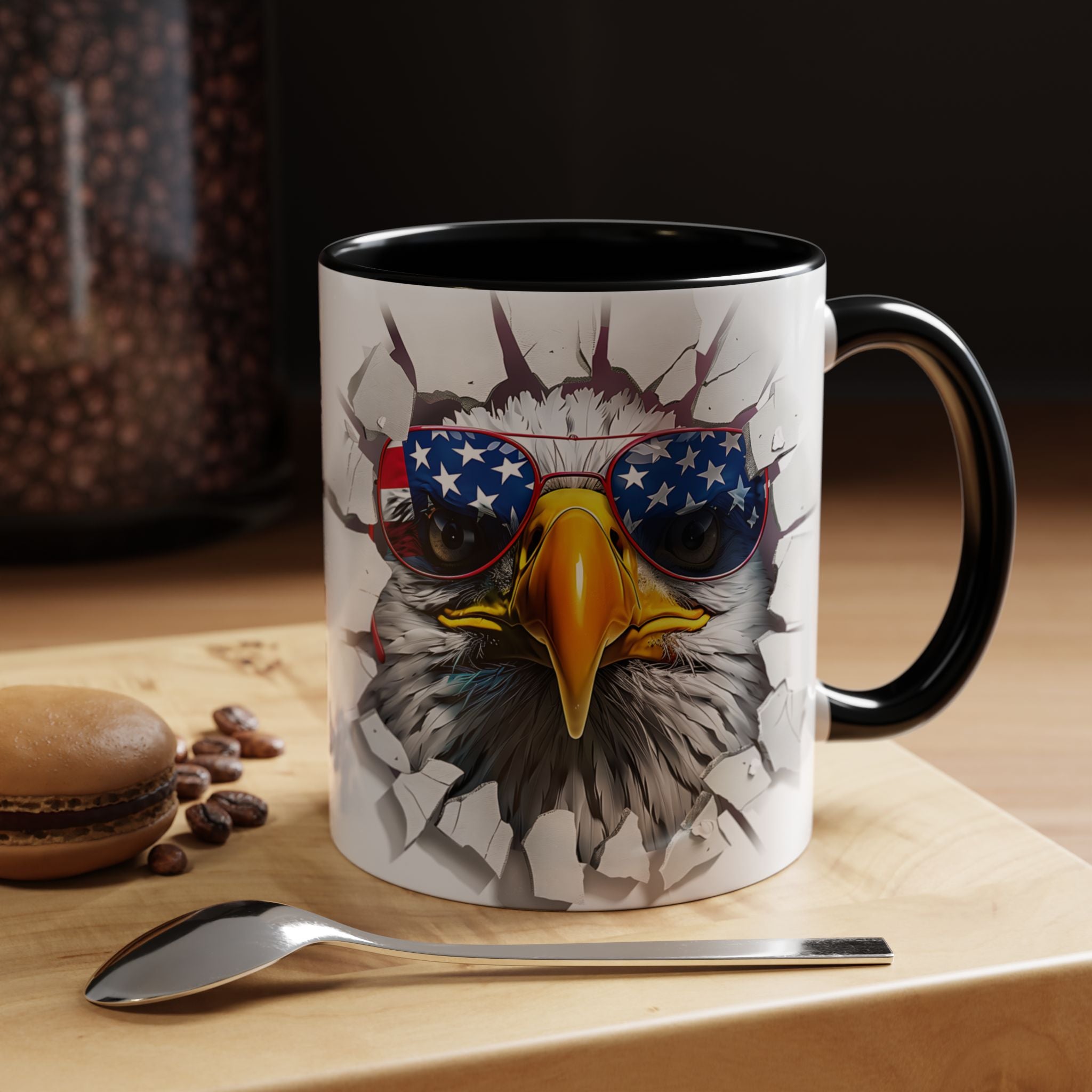 American Eagle Coffee Mug with USA Flag Accent Design