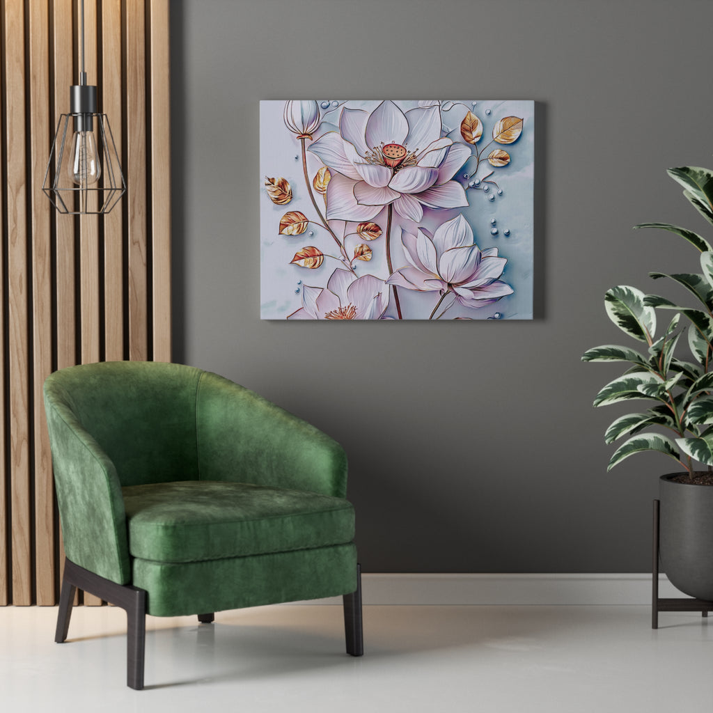 Floral Lotus Stretched Canvas Wall Art — Pastel Bloom Decorative Canvas