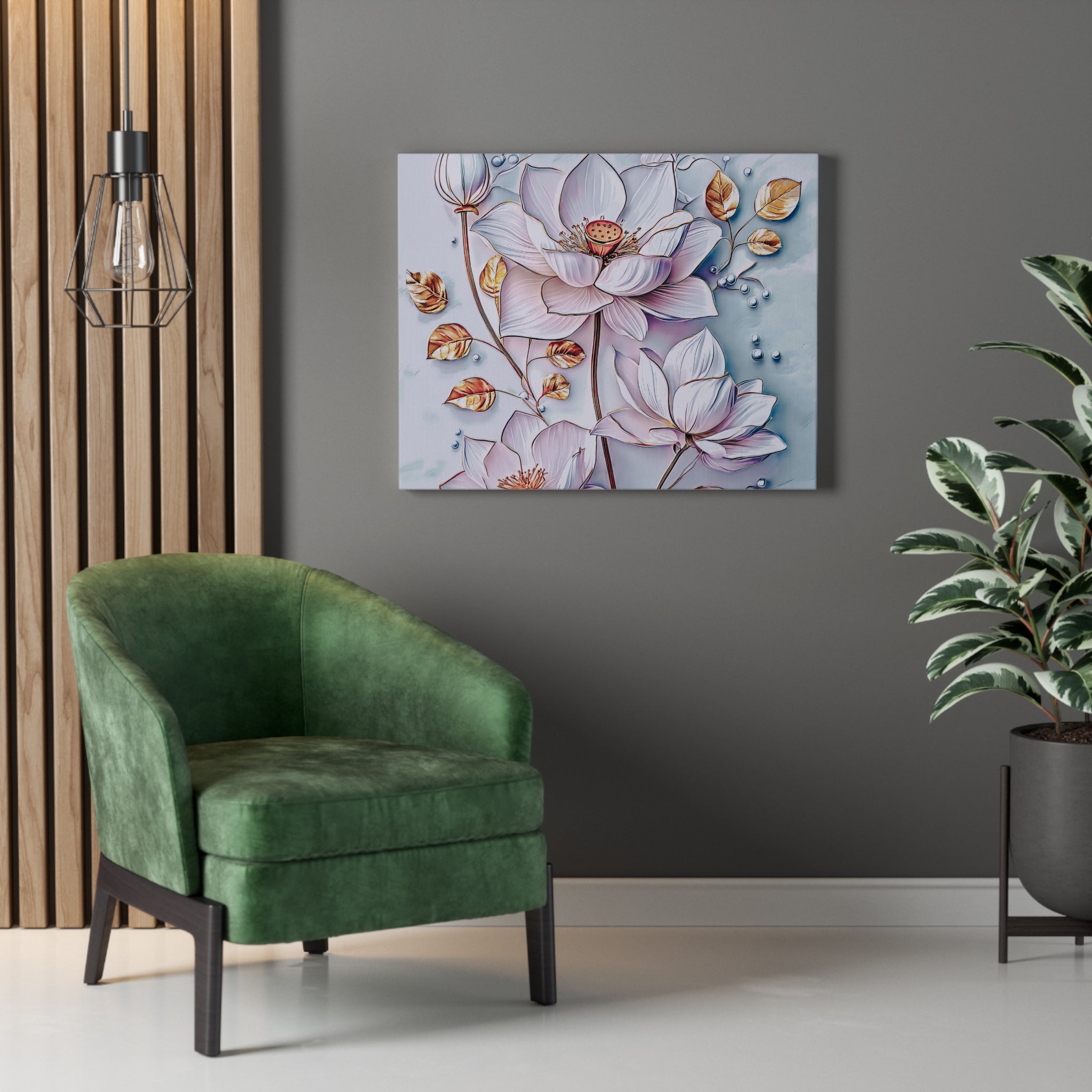 Floral Lotus Stretched Canvas Wall Art — Pastel Bloom Decorative Canvas