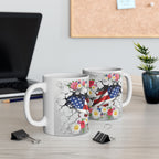 Floral American Flag Ceramic Mug - Patriotic Design