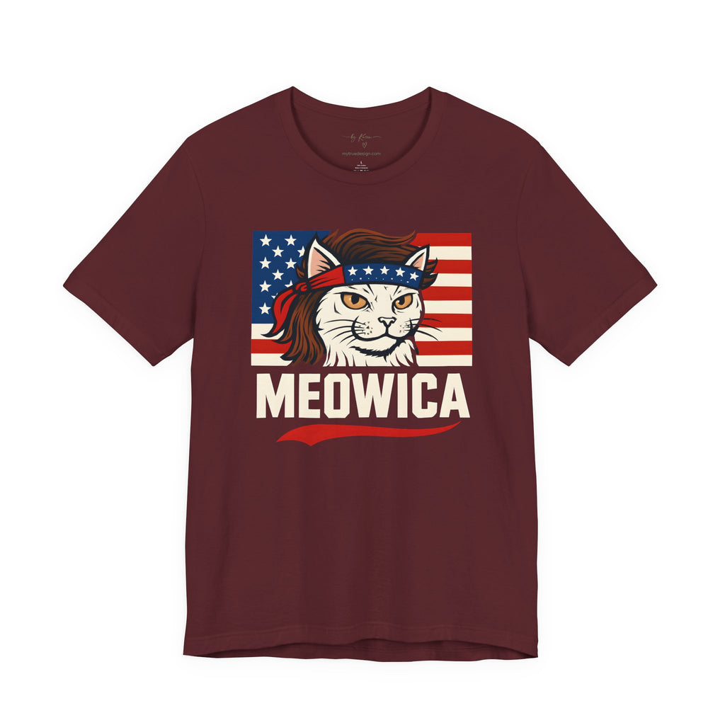 T-Shirt — "Meowica" Patriotic Cat Tee (American Flag, Funny 4th of July Shirt)
