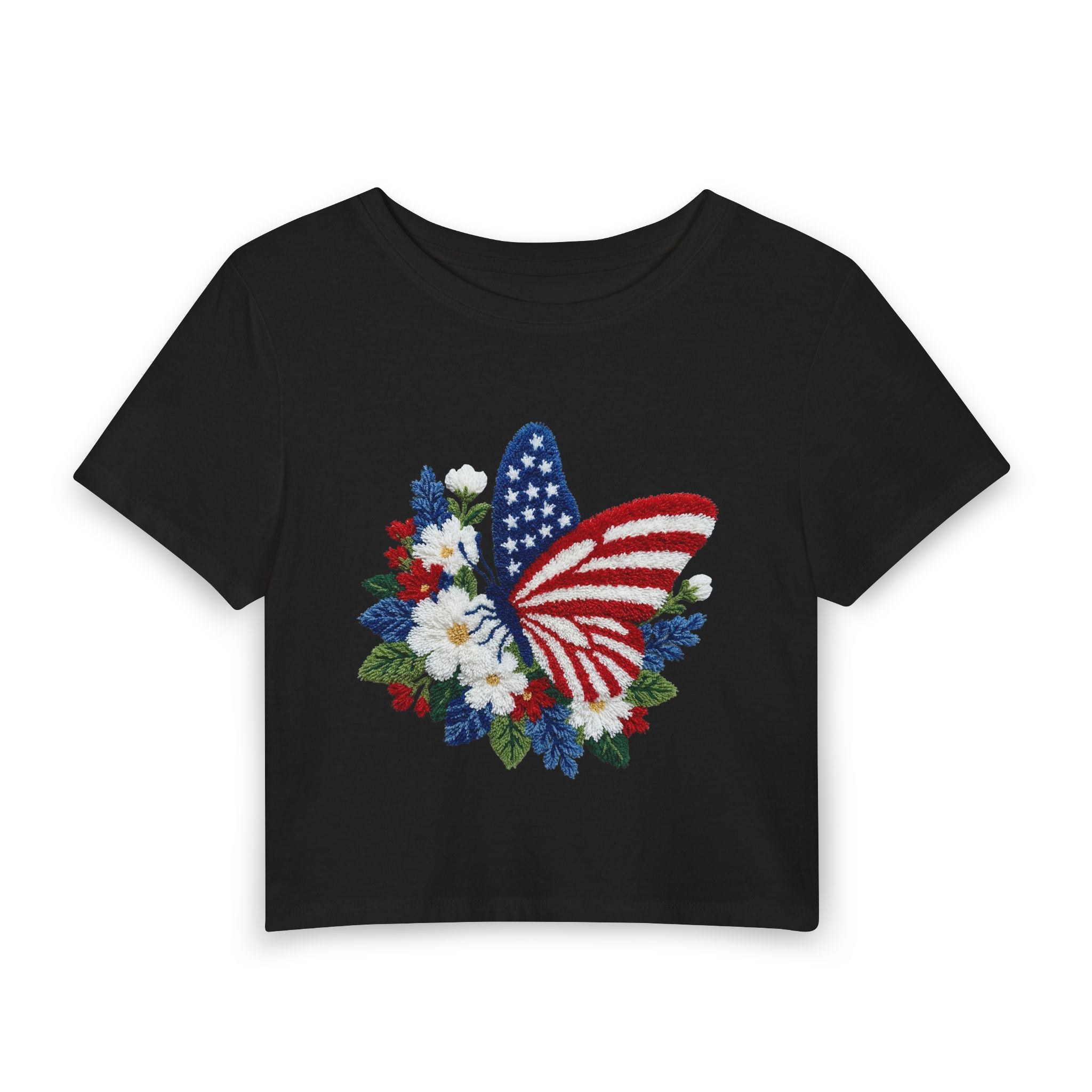 Patriotic Butterfly Floral Baby Tee - A Breezy Crop Top