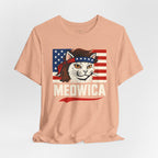T-Shirt — "Meowica" Patriotic Cat Tee (American Flag, Funny 4th of July Shirt)