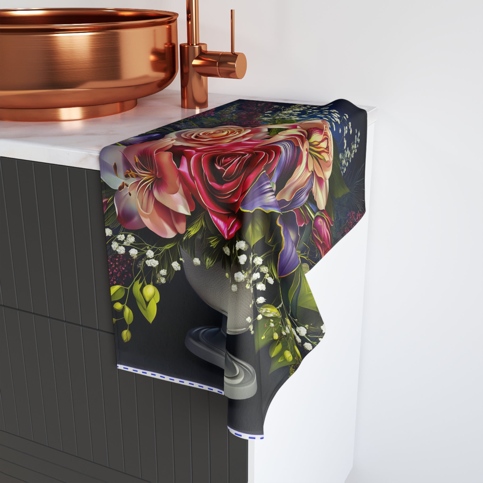 Floral Bouquet Hand Towel with Vintage Rose & Lily Design