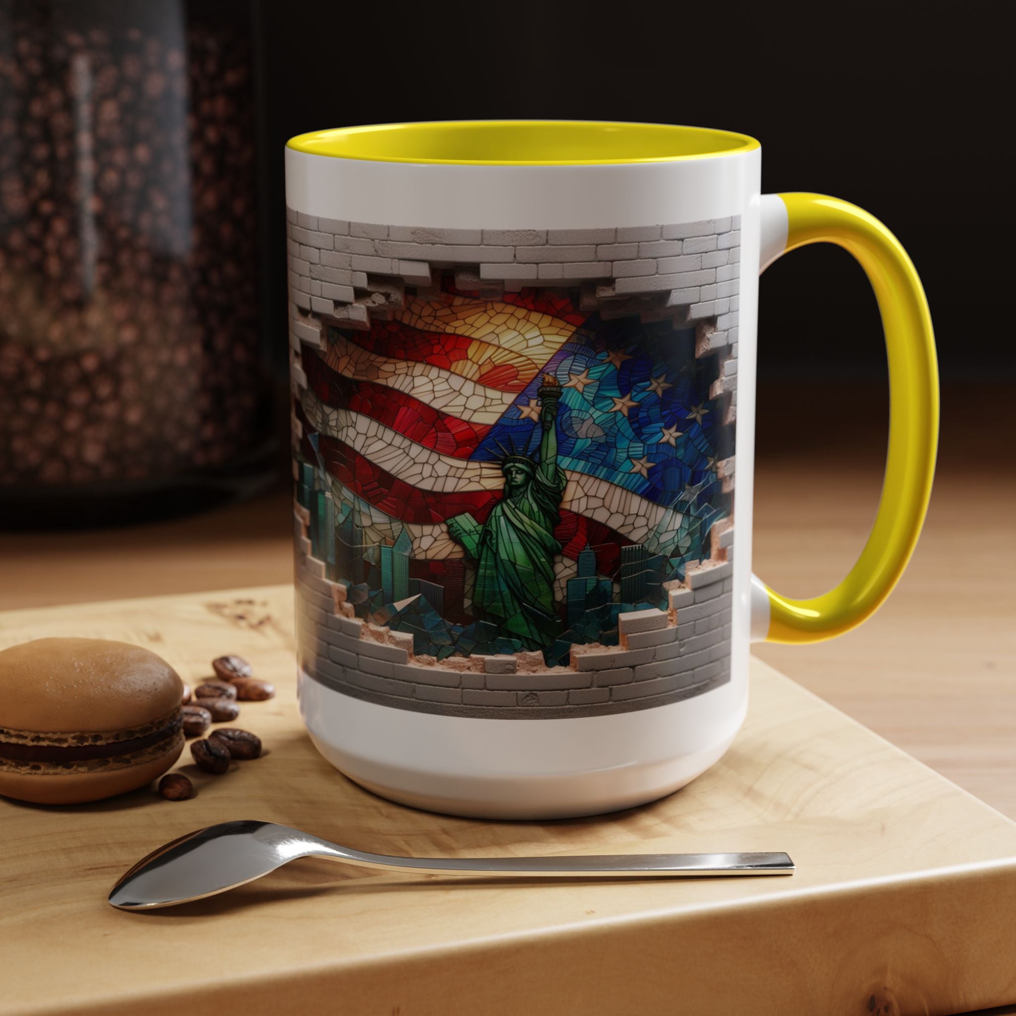 American Flag & Statue of Liberty Accent Coffee Mug – Patriotic USA Ceramic Mug