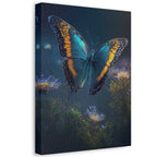 Blue & Gold Butterfly Stretched Canvas Wall Art — Dreamy Nature Print