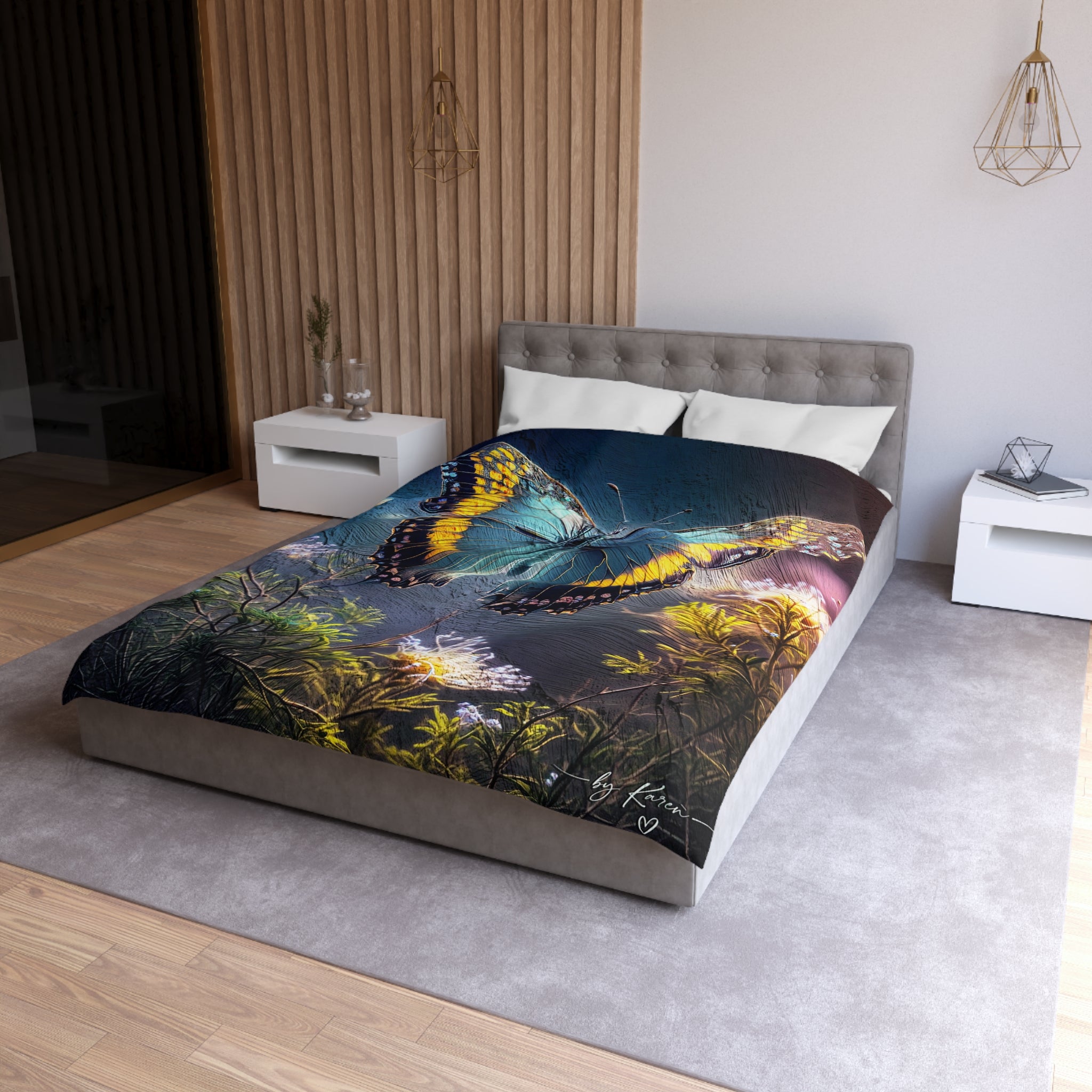 Butterfly Garden Duvet Cover - Blue & Yellow Microfiber Bedding