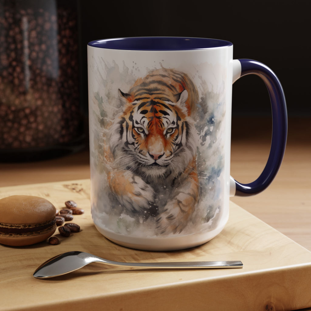 Tiger Watercolor Accent Coffee Mug – Artistic Wildlife Ceramic Mug (11/15oz)