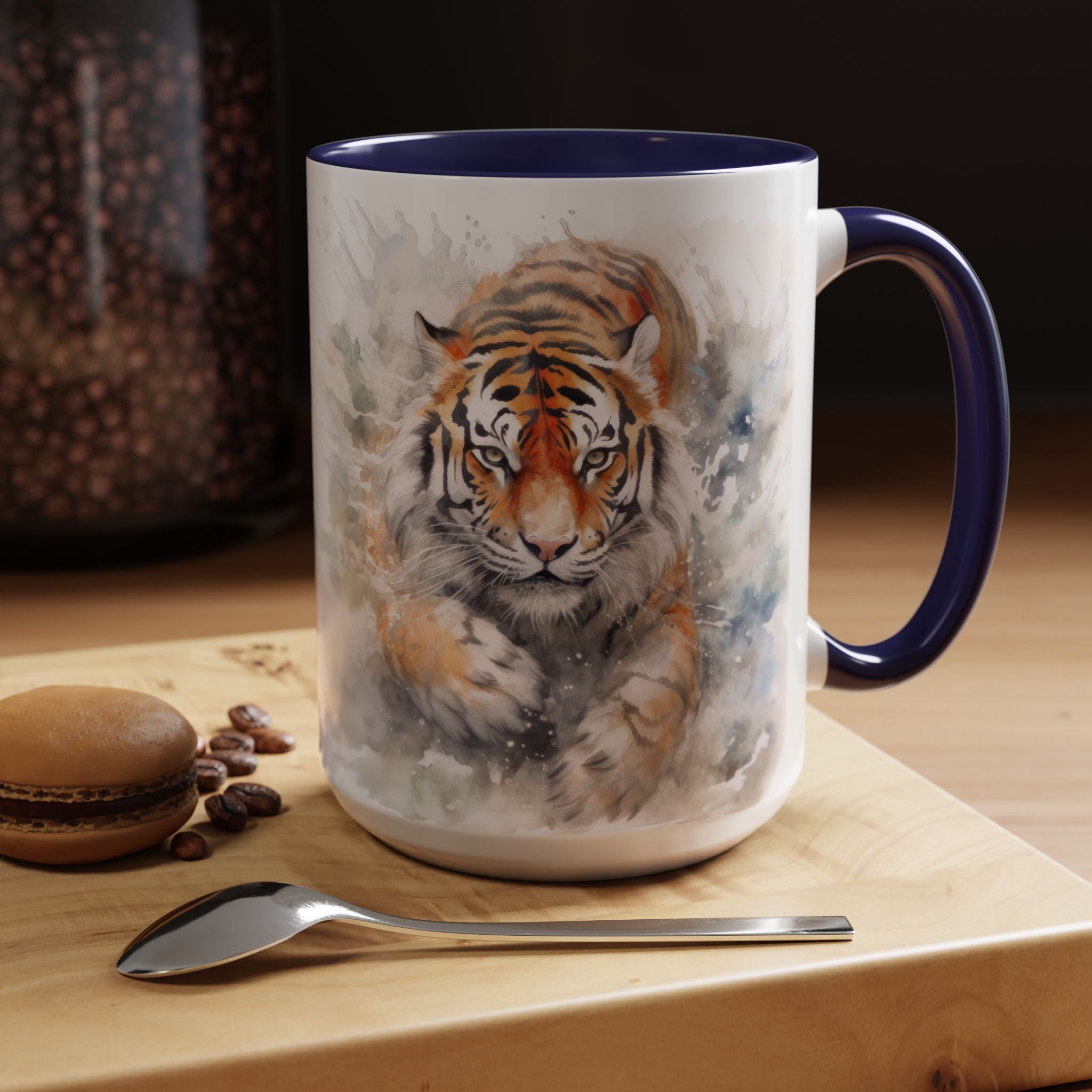 Tiger Watercolor Accent Coffee Mug – Artistic Wildlife Ceramic Mug (11/15oz)