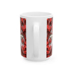Red Paper-Cut Floral Ceramic Mug (11oz & 15oz) — Botanical Symmetry Coffee Cup