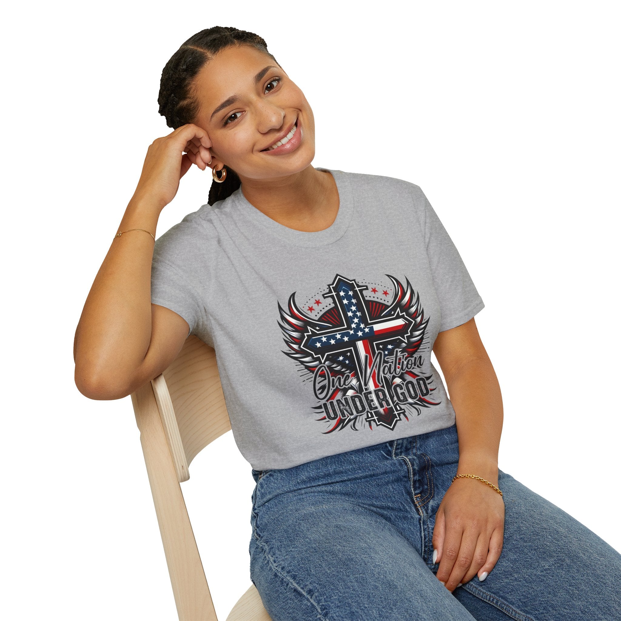 Christian Cross T-Shirt — "One Nation Under God" Patriotic Graphic Tee