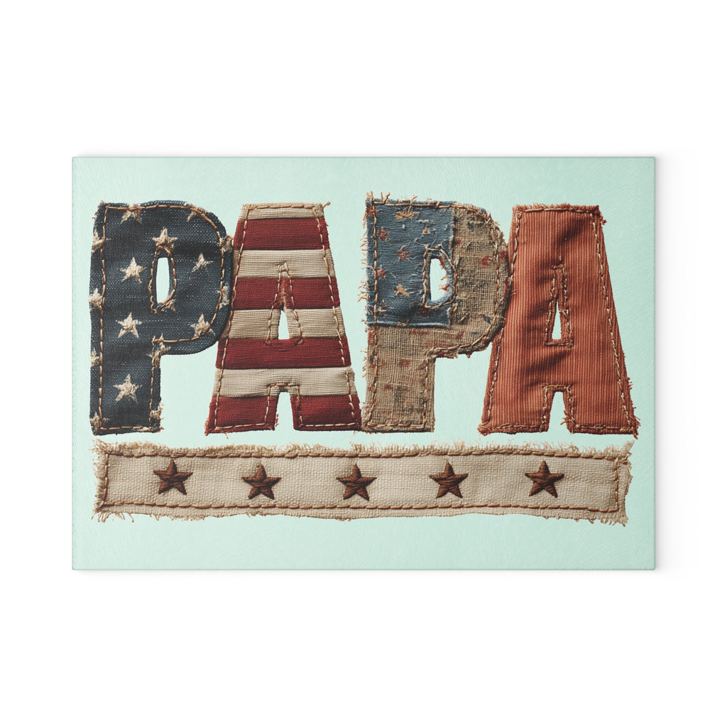 Patriotic 'PAPA' Glass Cutting Board for Home Decor