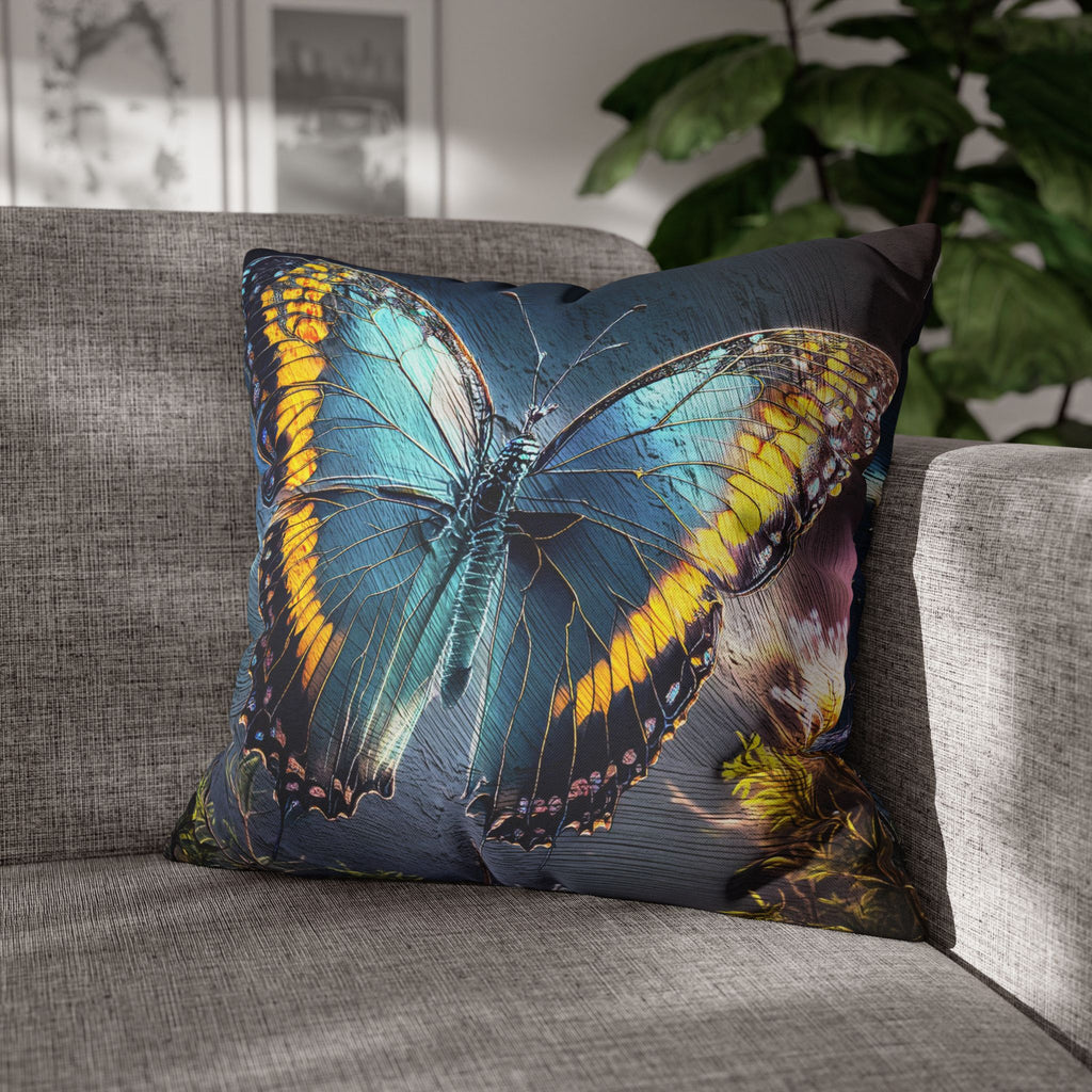Blue and Yellow Butterfly Decorative Pillow Cover