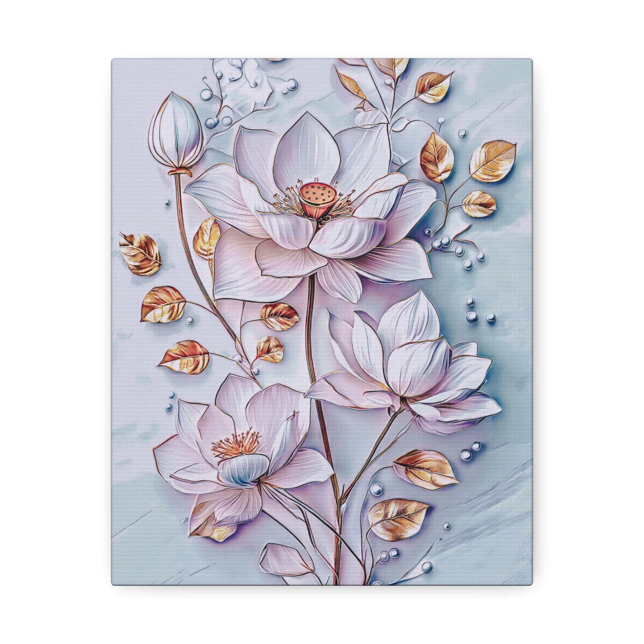 Floral Lotus Stretched Canvas Wall Art — Pastel Bloom Decorative Canvas