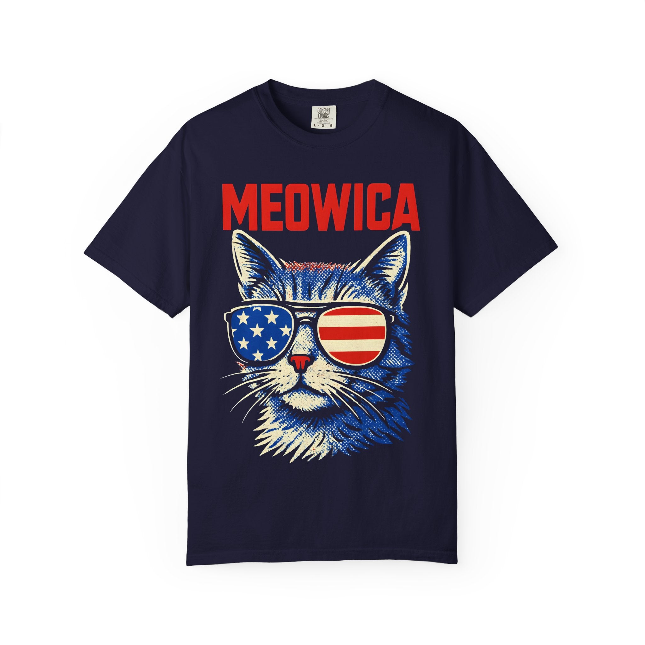 Meowica Cat T-Shirt — Patriotic American Flag Sunglasses Tee