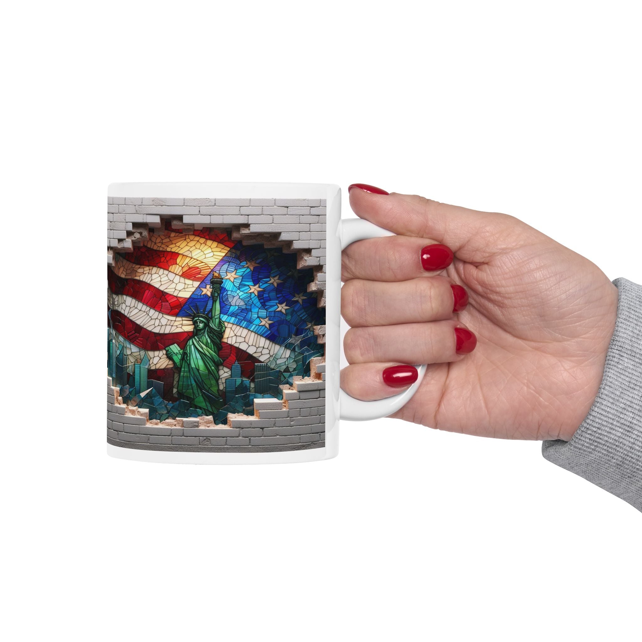 Patriotic Mosaic Brick Wall Ceramic Mug - Perfect for Sipping