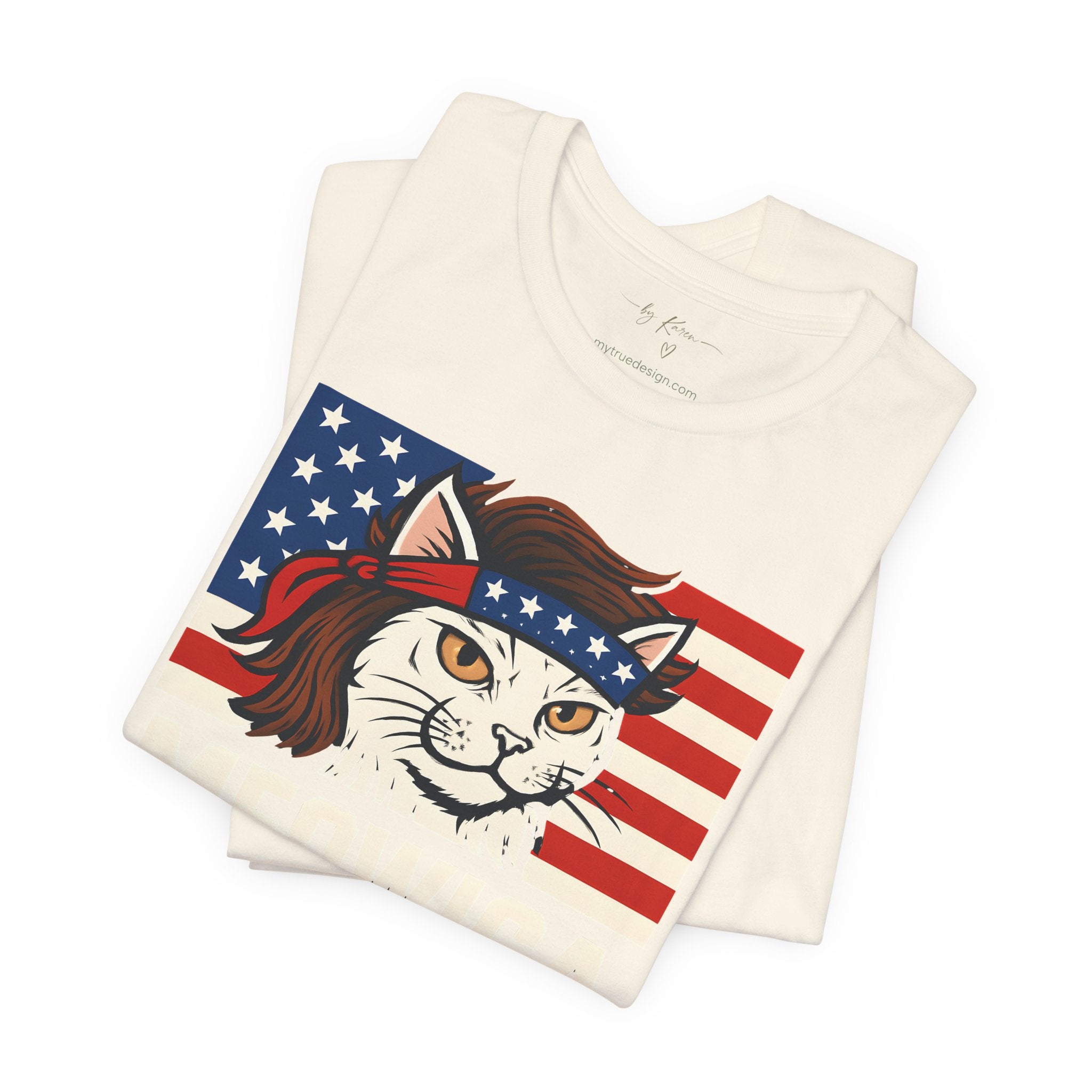 T-Shirt — "Meowica" Patriotic Cat Tee (American Flag, Funny 4th of July Shirt)