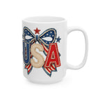 USA Patriotic Ceramic Mug with Bold Red White Blue Design