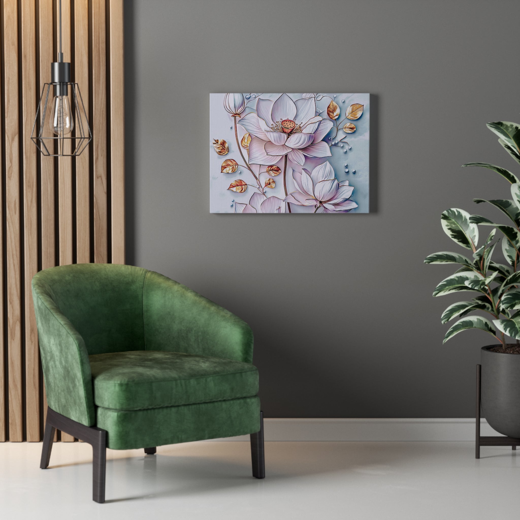 Floral Lotus Stretched Canvas Wall Art — Pastel Bloom Decorative Canvas