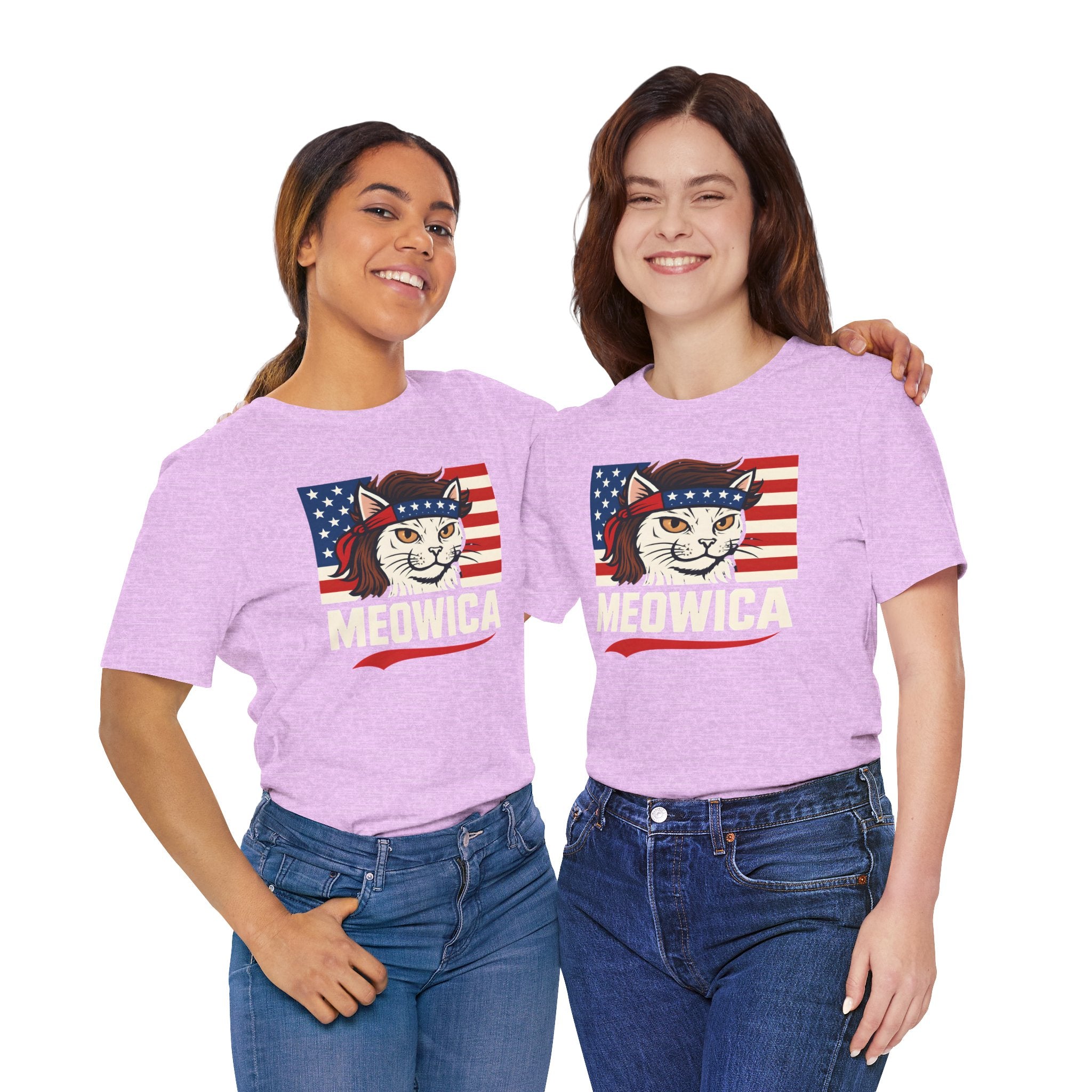 T-Shirt — "Meowica" Patriotic Cat Tee (American Flag, Funny 4th of July Shirt)