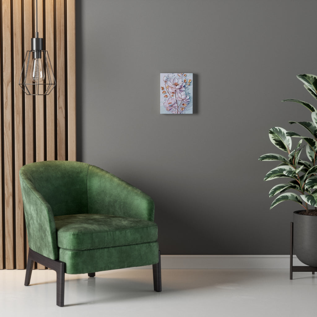 Floral Lotus Stretched Canvas Wall Art — Pastel Bloom Decorative Canvas