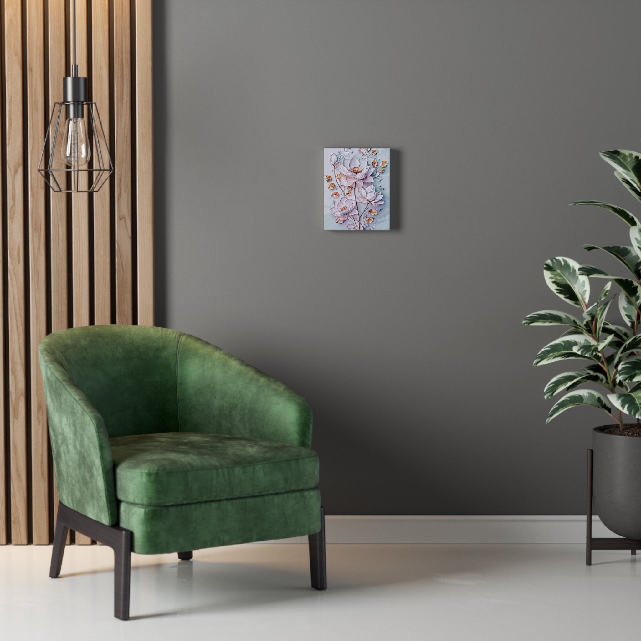 Floral Lotus Stretched Canvas Wall Art — Pastel Bloom Decorative Canvas