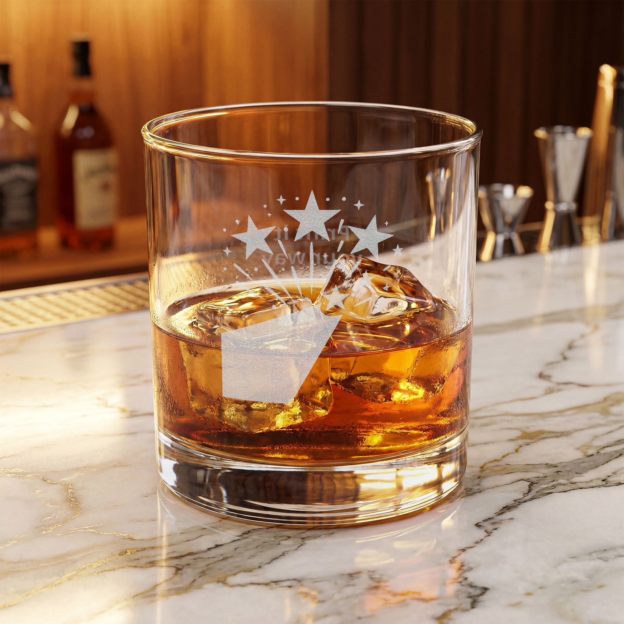 Engraved Stars & Stripes Customizable Whiskey Glass