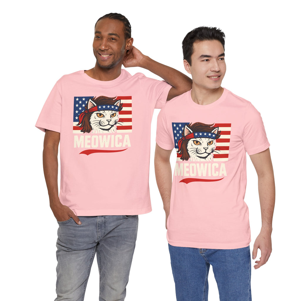 T-Shirt — "Meowica" Patriotic Cat Tee (American Flag, Funny 4th of July Shirt)