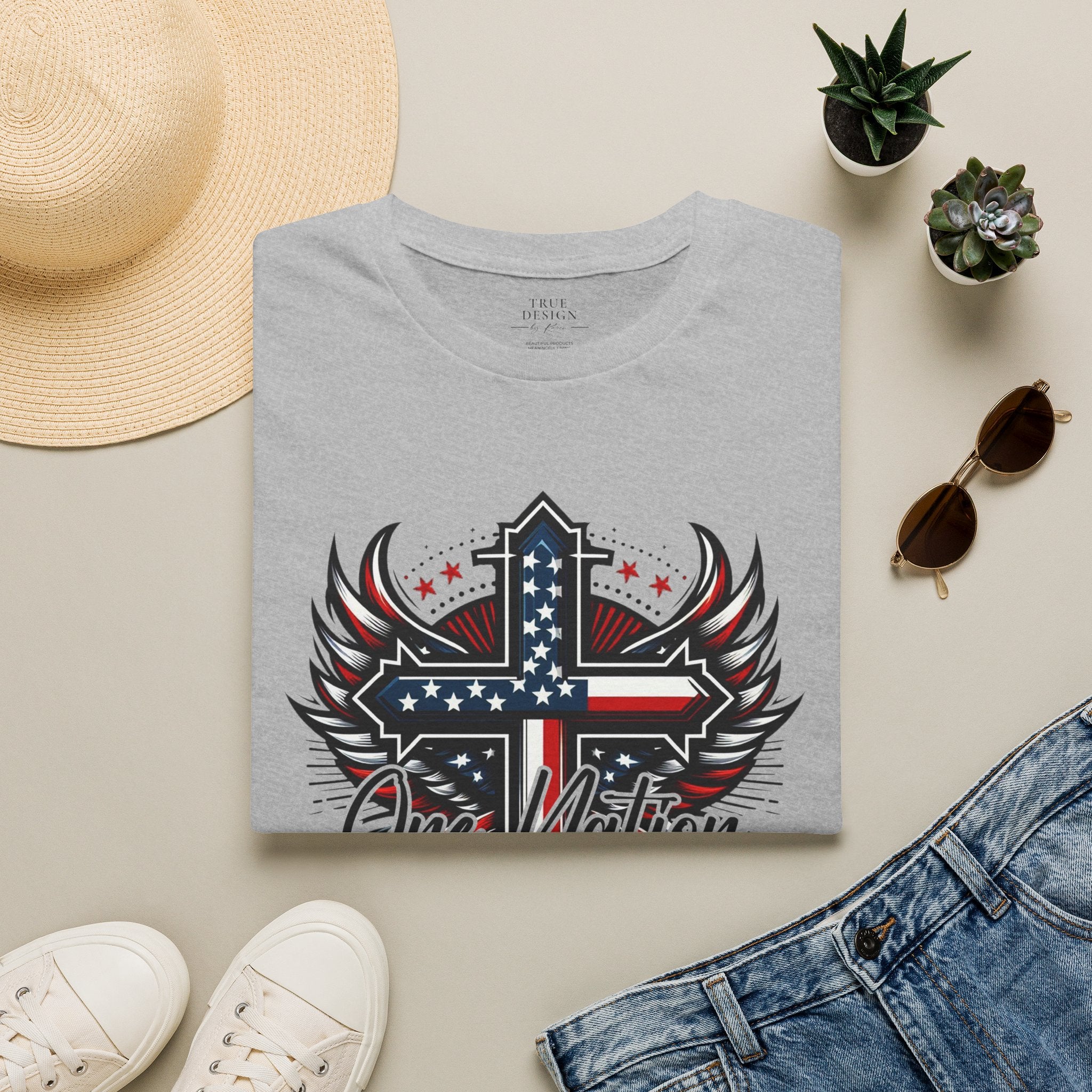 Christian Cross T-Shirt — "One Nation Under God" Patriotic Graphic Tee