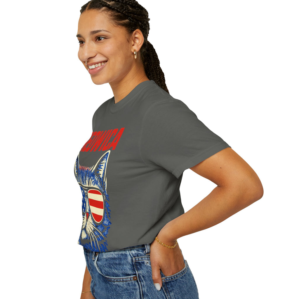 Meowica Cat T-Shirt — Patriotic American Flag Sunglasses Tee