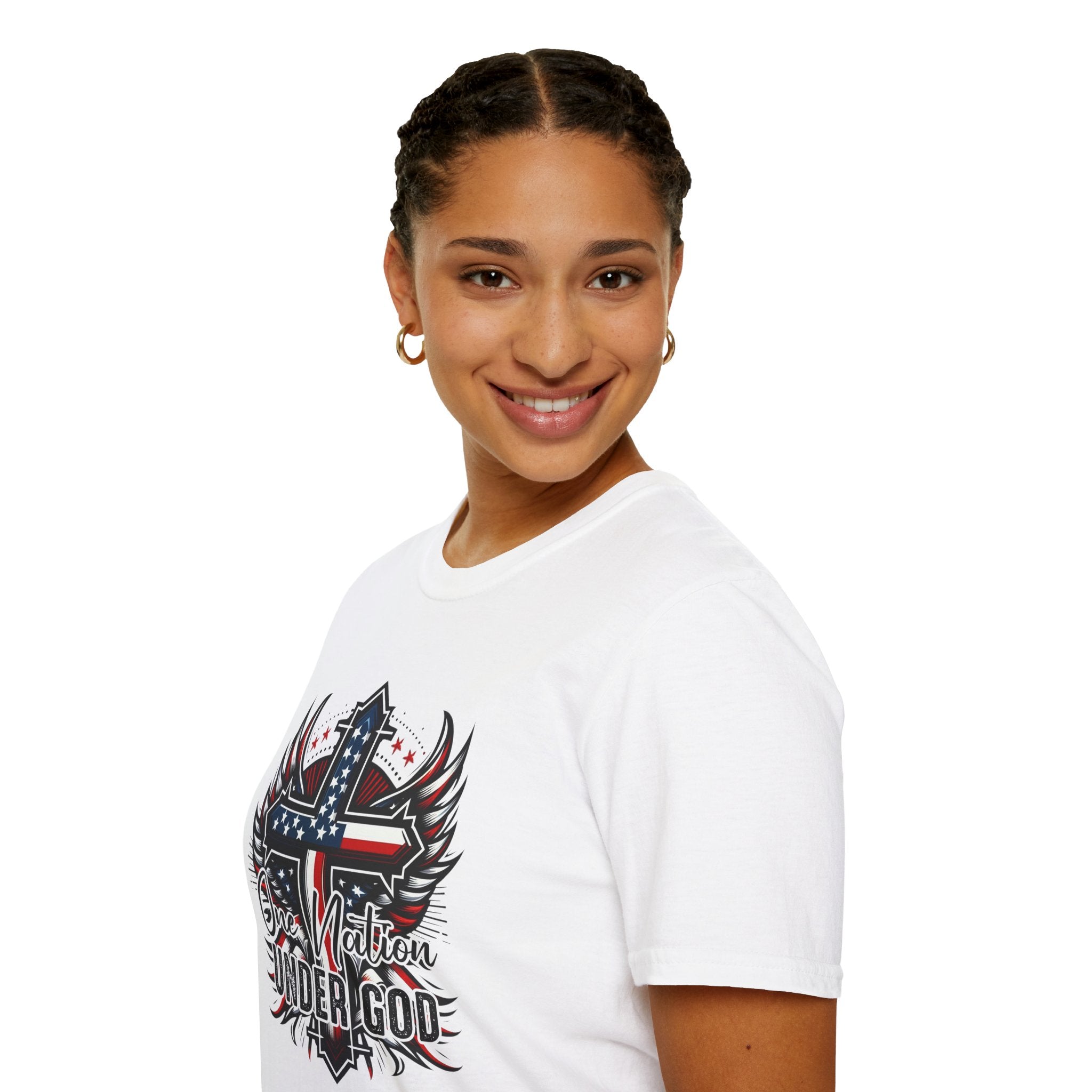 Christian Cross T-Shirt — "One Nation Under God" Patriotic Graphic Tee