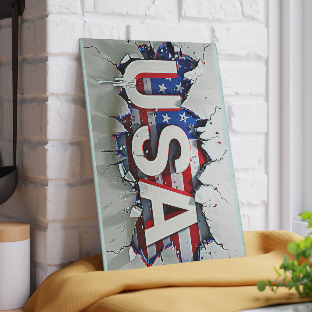 USA Flag Glass Cutting Board with Vibrant Design