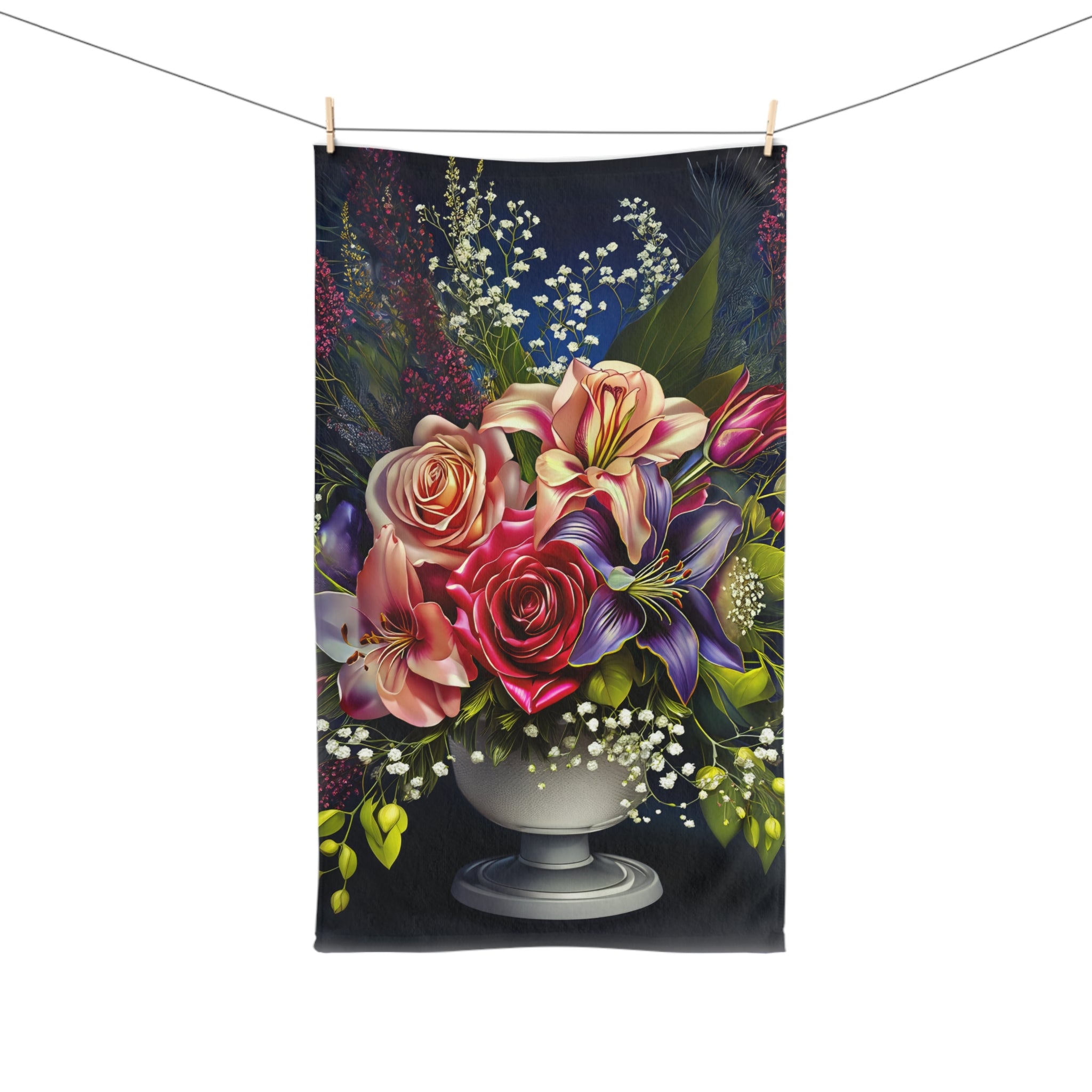 Floral Bouquet Hand Towel with Vintage Rose & Lily Design