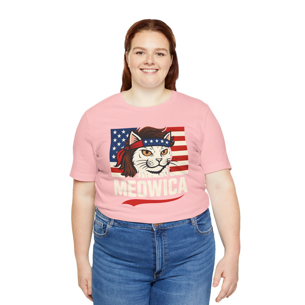 T-Shirt — "Meowica" Patriotic Cat Tee (American Flag, Funny 4th of July Shirt)