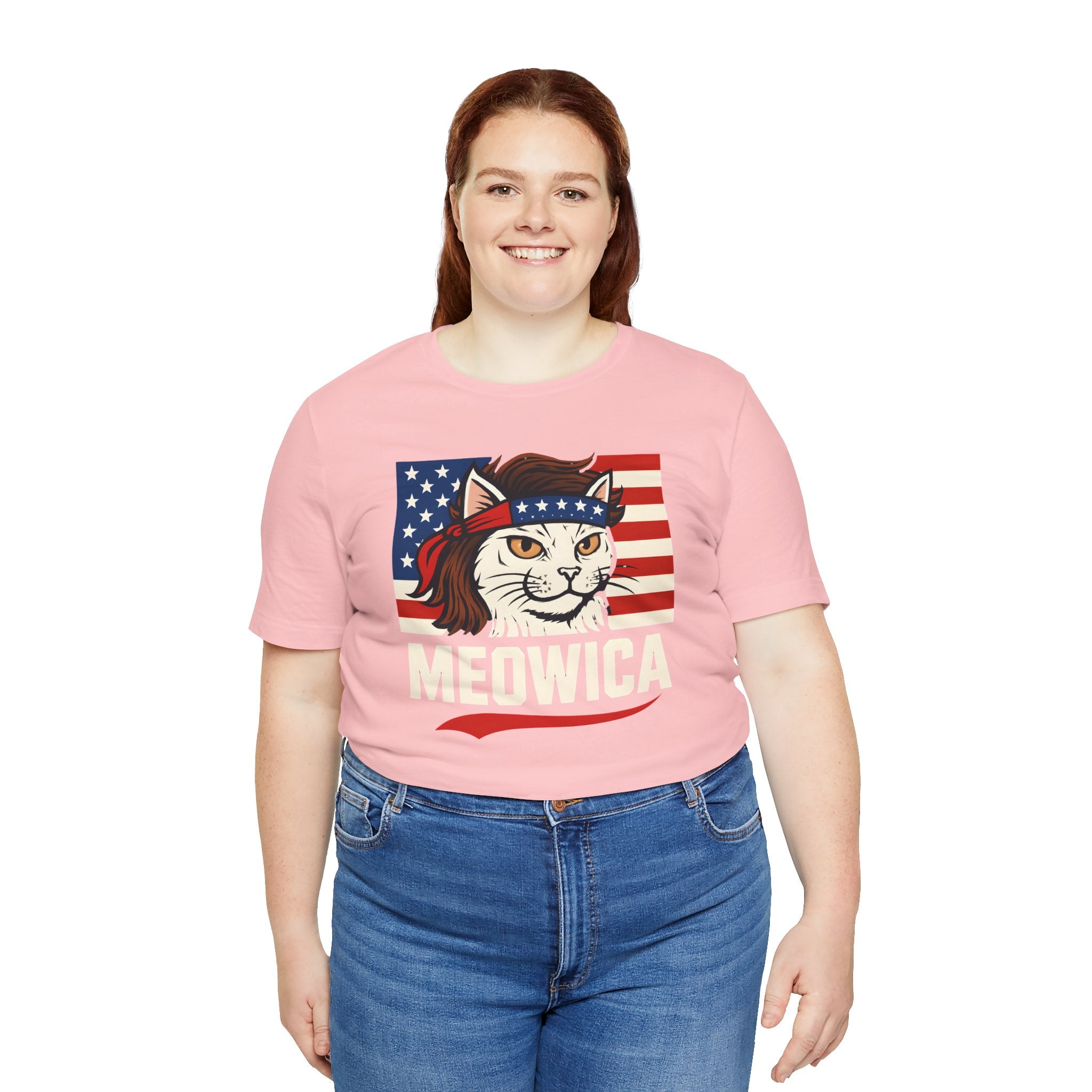 T-Shirt — "Meowica" Patriotic Cat Tee (American Flag, Funny 4th of July Shirt)