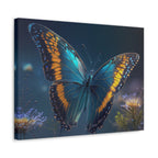 Blue & Gold Butterfly Stretched Canvas Wall Art — Dreamy Nature Print