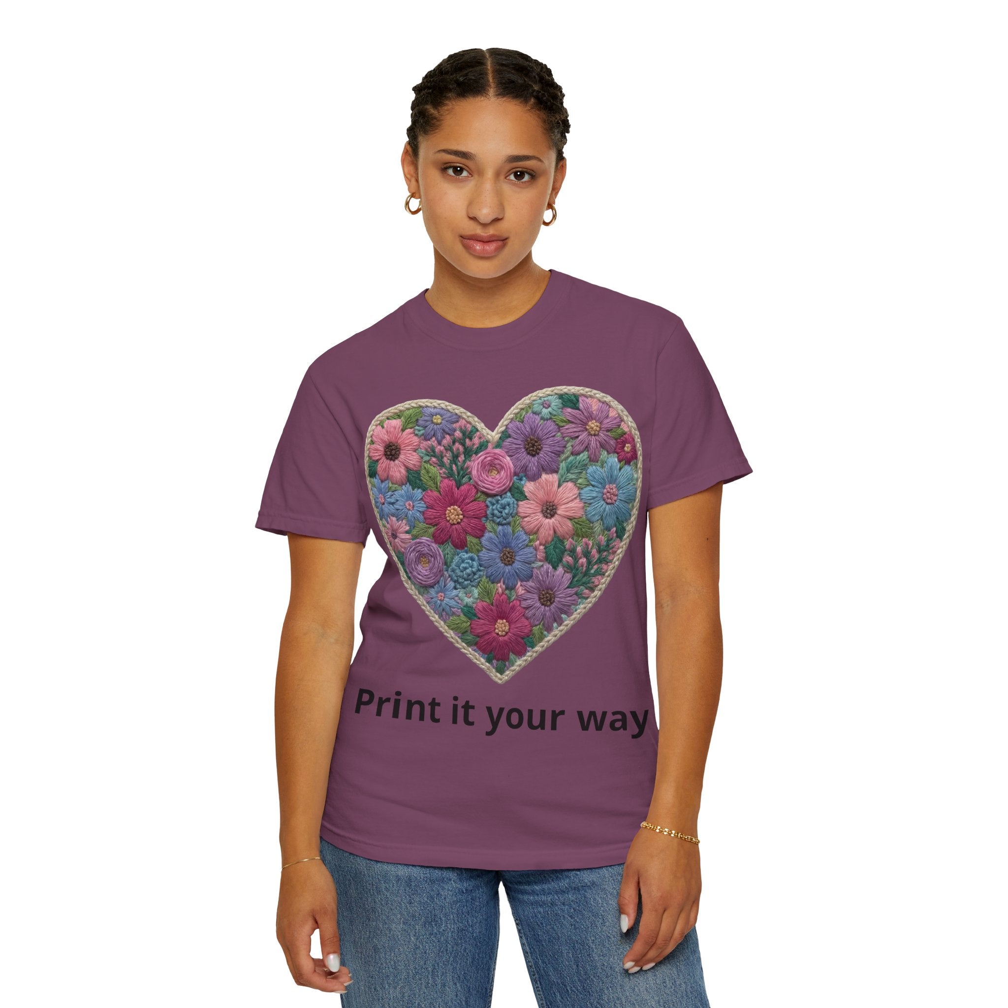 Floral Heart T-Shirt — Colorful Bouquet Heart Graphic (Print It Your Way)
