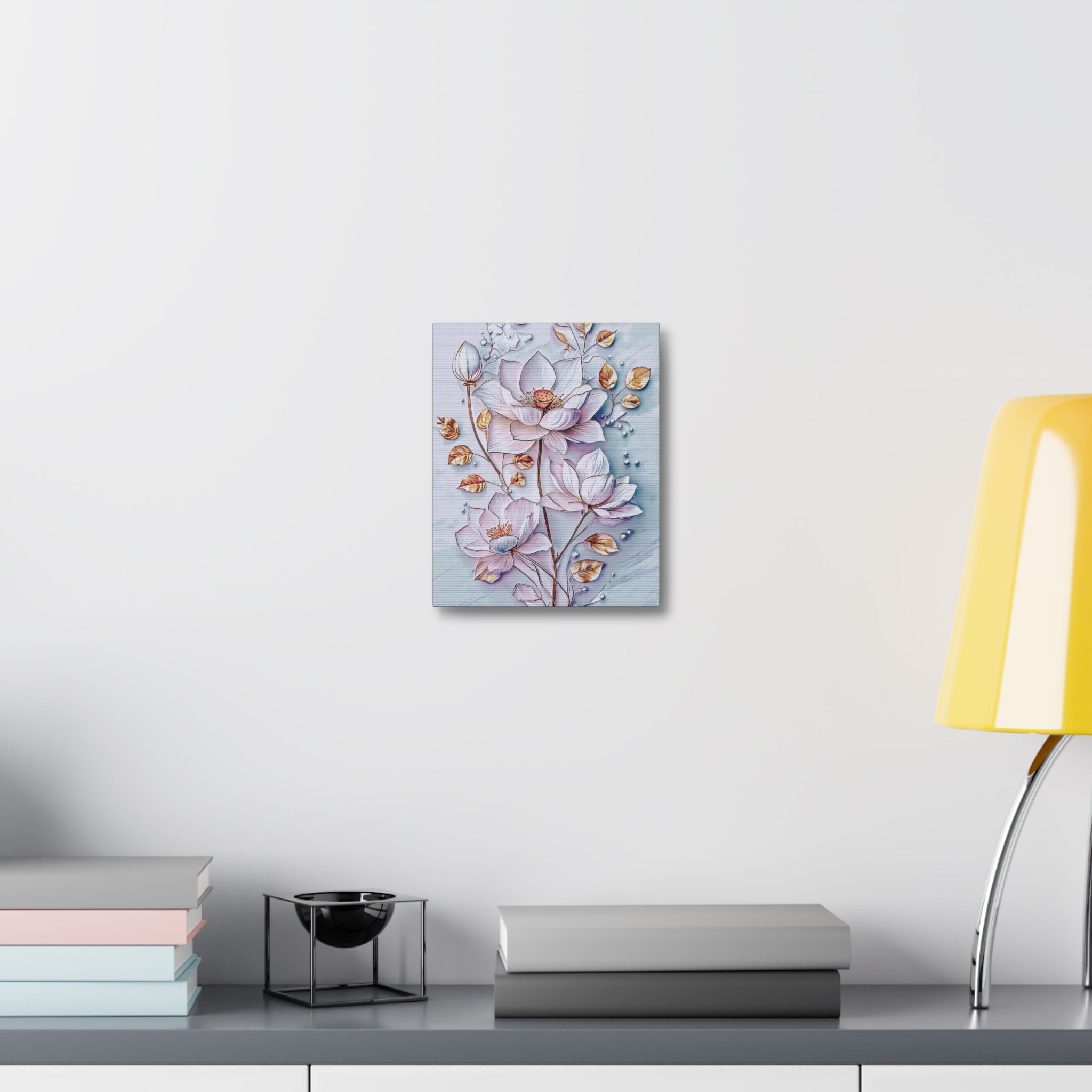 Floral Lotus Stretched Canvas Wall Art — Pastel Bloom Decorative Canvas