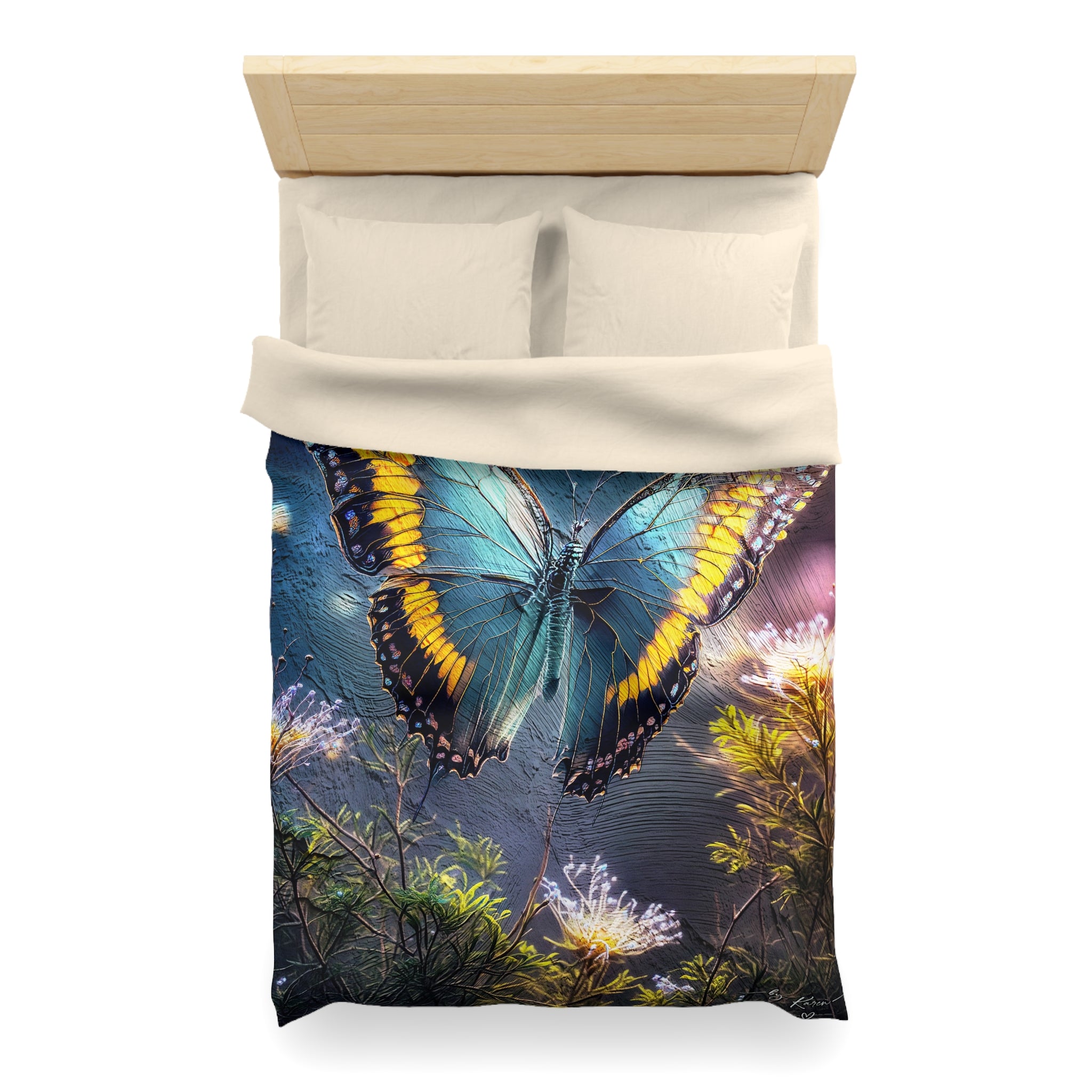 Butterfly Garden Duvet Cover - Blue & Yellow Microfiber Bedding