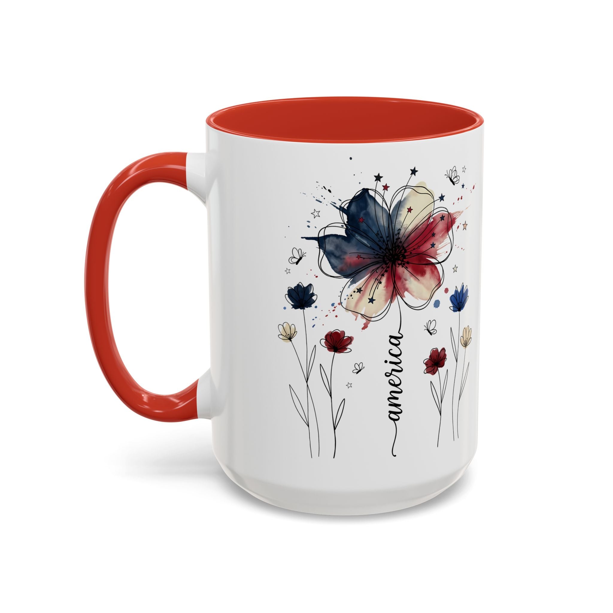 Patriotic Anemone Accent Coffee Mug Classic Floral Design