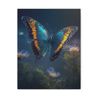 Blue & Gold Butterfly Stretched Canvas Wall Art — Dreamy Nature Print