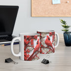 Red Paper-Cut Floral Ceramic Mug (11oz & 15oz) — Botanical Symmetry Coffee Cup