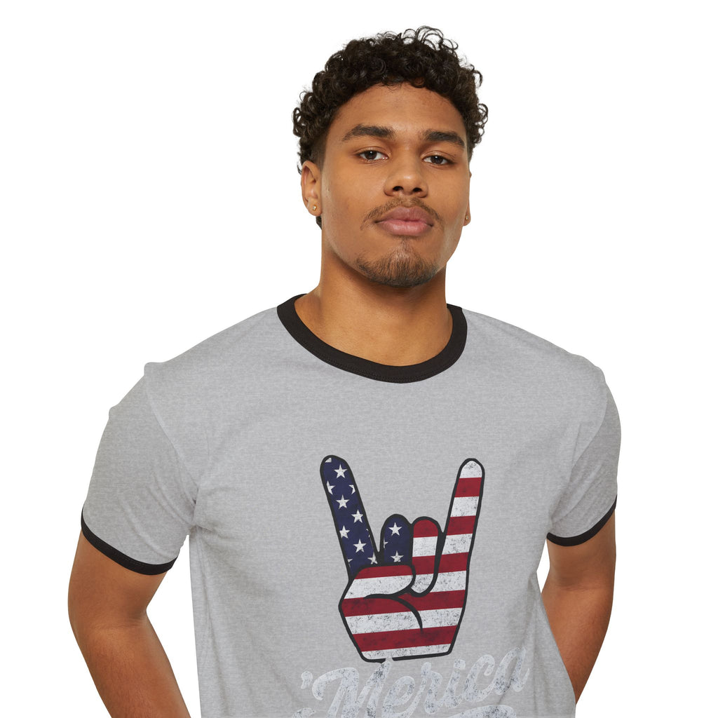 Patriotic Rock Hand Ringer Tee - American Flag Graphic Tee